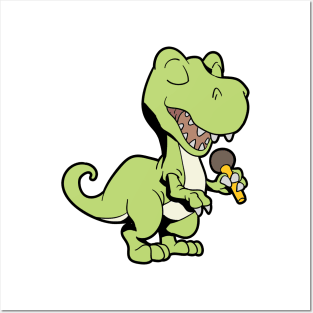 Singing dinosaur with microphone - TREX Posters and Art
